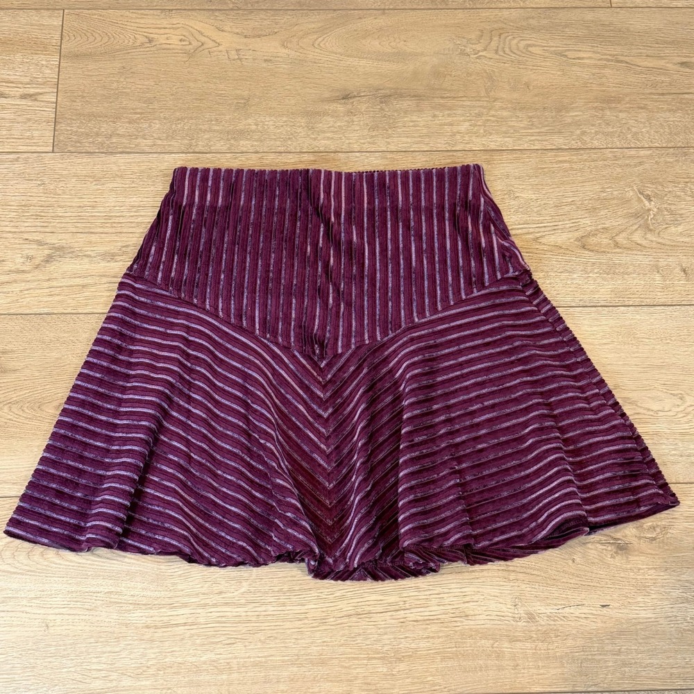 Free People Plum Purple Ribbed Velvet Mini Skirt Striped Skater OB1387541 Size S